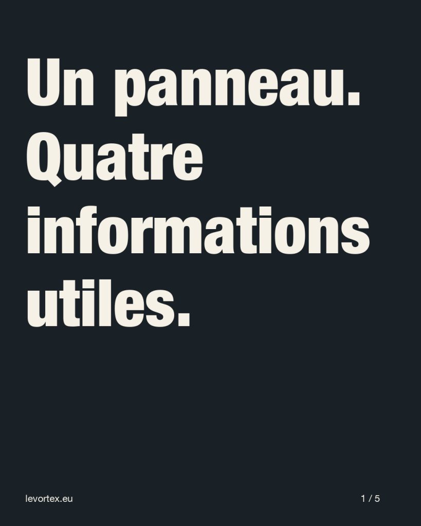 Un panneau. Quatre informations utiles. — diapositive 1 sur 5